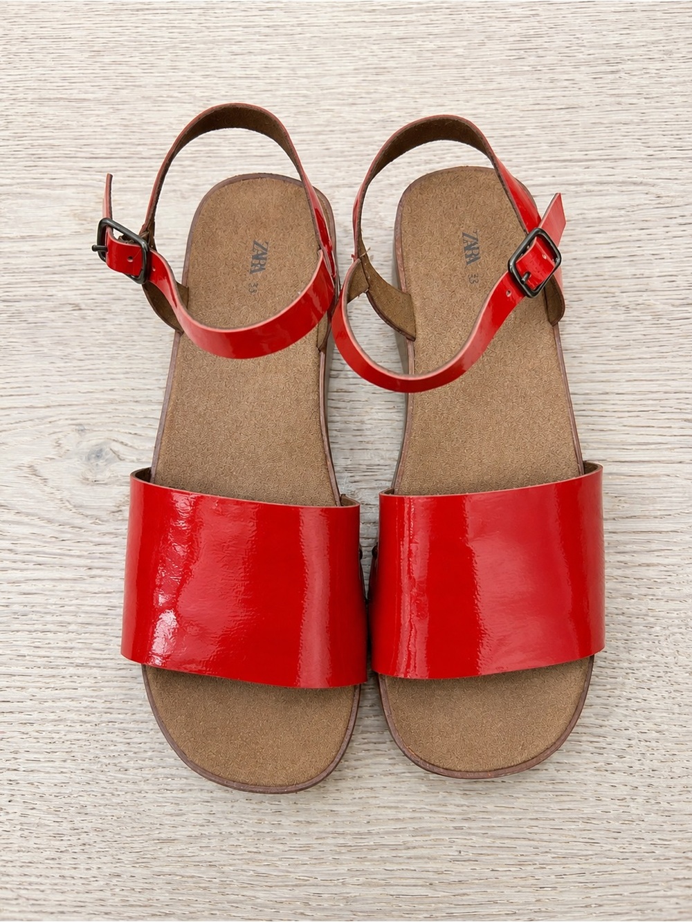 ZARA Girls Red Patent Leather Ankle-Strap Sandals